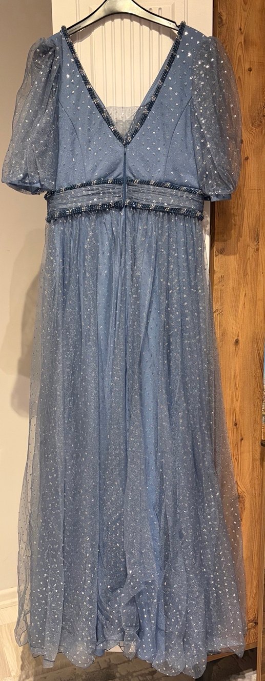 İşlemeli Mavi Uzun Abiye Elbise - Görsel 2