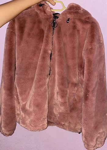 Pembe Kürklü Kadın Midi Ceket - Görsel 2