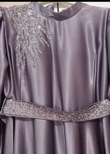 Mor İşlemeli Uzun Abiye Elbise - Görsel 2