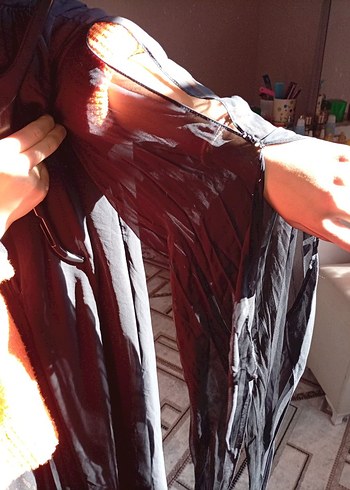 Siyah Uzun bisiklet yaka açık kol detaylı sade yoresel - Görsel 2