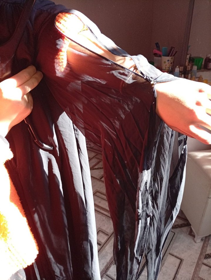 Siyah Uzun bisiklet yaka açık kol detaylı sade yoresel - Görsel 2