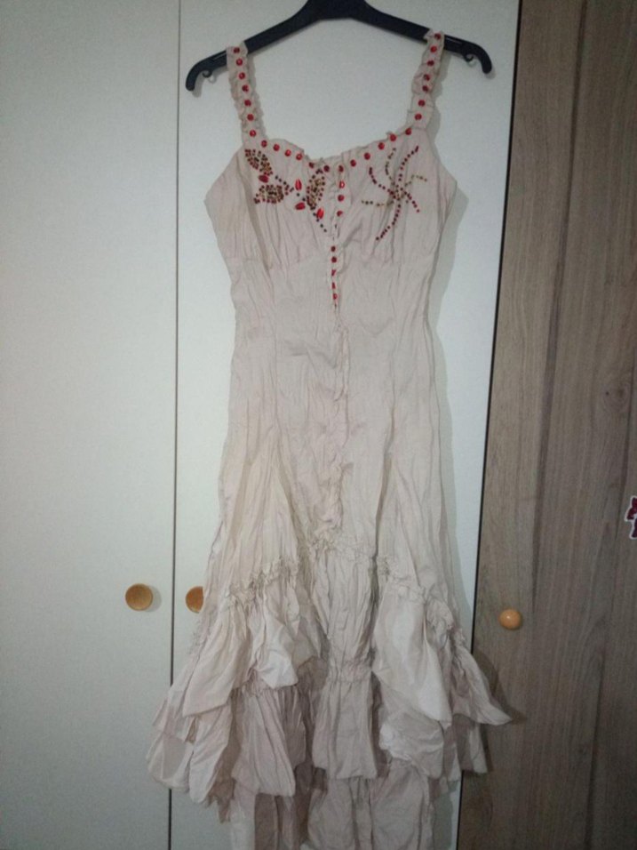 Nakışlı Bej Elbise - Görsel 2