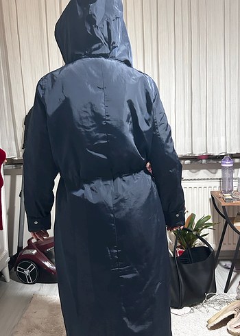 Düğmeli Uzun Mavi Street Style Ceket - Görsel 4