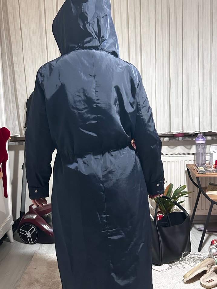 Düğmeli Uzun Mavi Street Style Ceket - Görsel 4