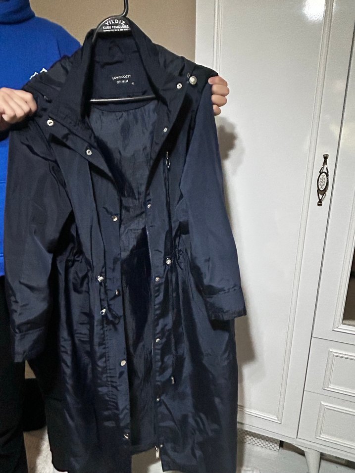 Düğmeli Uzun Mavi Street Style Ceket - Görsel 3