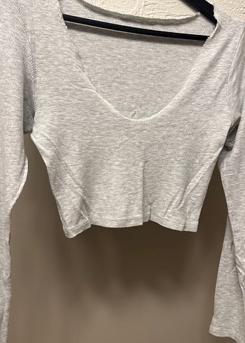 Gri V Yaka Uzun Kollu Kadın Triko Bluz - Görsel 2