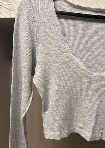 Gri V Yaka Uzun Kollu Kadın Triko Bluz - Görsel 5