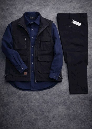 Erkek Haki Kolsuz Bel Detaylı Yelek - Görsel 4