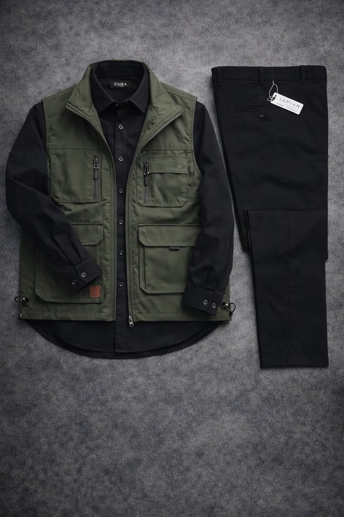 Erkek Haki Kolsuz Bel Detaylı Yelek - Görsel 3