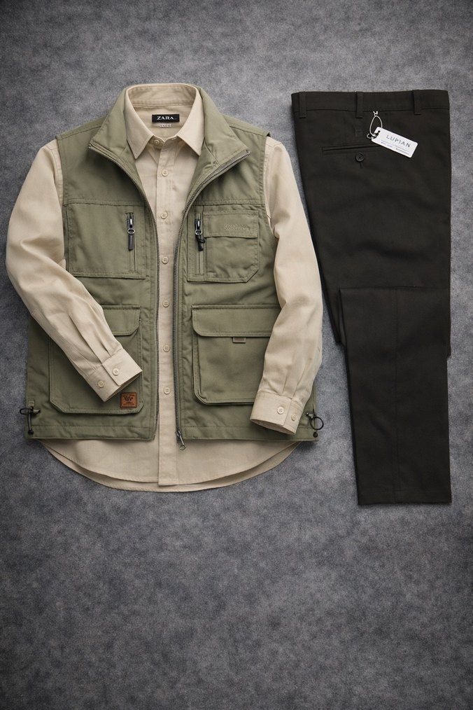 Erkek Haki Kolsuz Bel Detaylı Yelek - Görsel 2