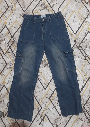 Kadın Mavi Batik Desenli Bol Kesim Kot Pantolon - Görsel 2