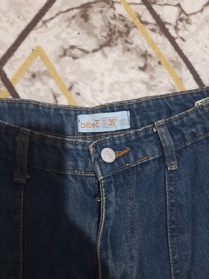 Kadın Mavi Batik Desenli Bol Kesim Kot Pantolon - Görsel 3