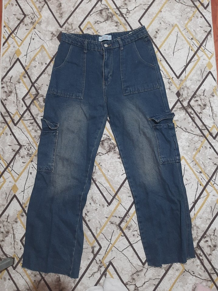 Kadın Mavi Batik Desenli Bol Kesim Kot Pantolon - Görsel 2