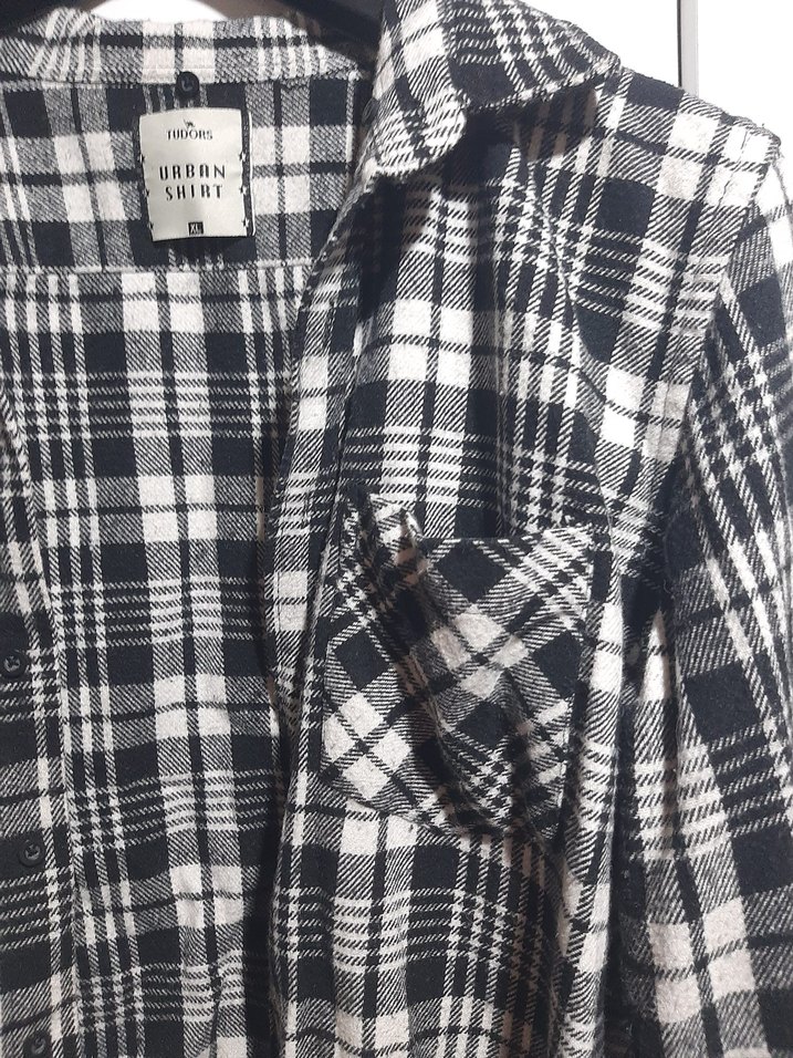 Siyah Beyaz Pamuklu Erkek Oduncu Gömlek - Görsel 4