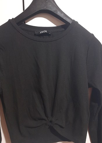 Uzun Kollu Siyah Kadın Crop Top - Görsel 2