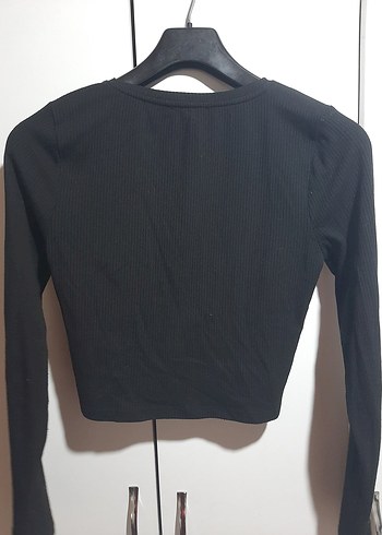 Uzun Kollu Siyah Kadın Crop Top - Görsel 4