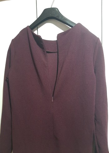 Bordo Uzun Kollu Elbise - Görsel 5