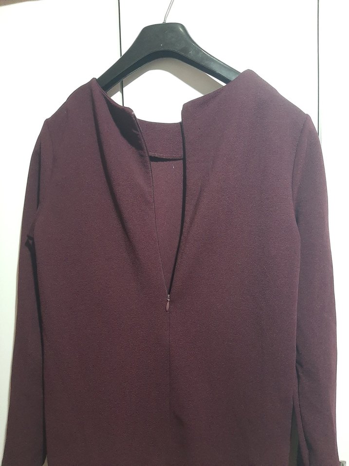 Bordo Uzun Kollu Elbise - Görsel 5