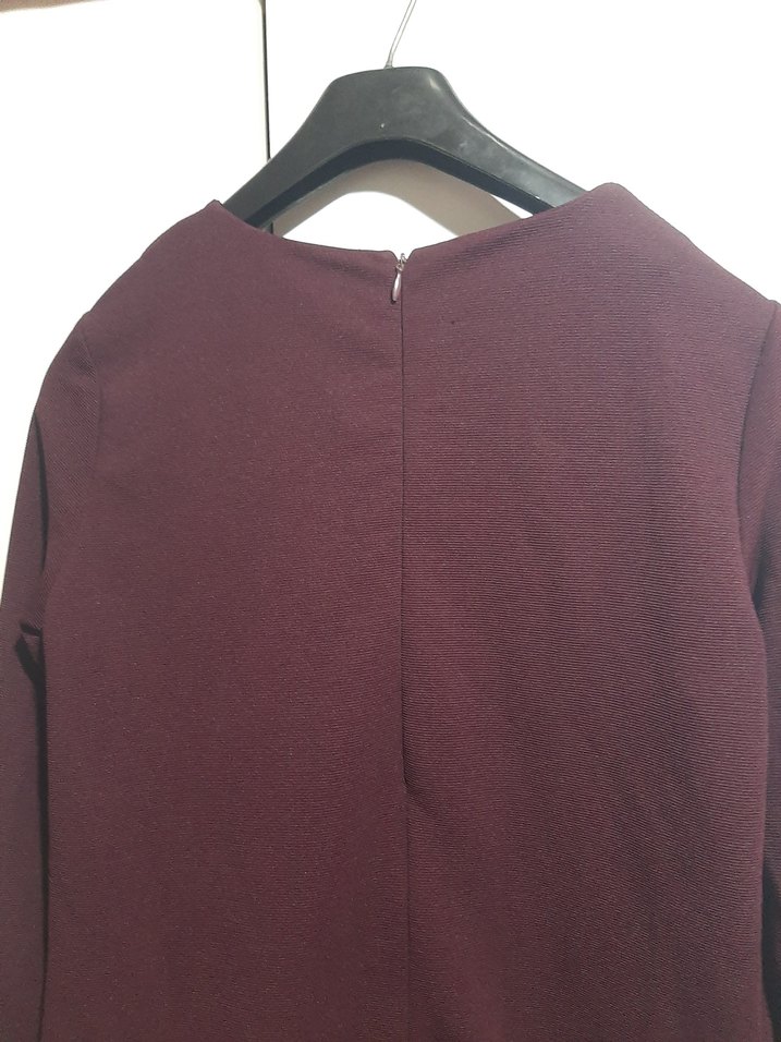 Bordo Uzun Kollu Elbise - Görsel 4