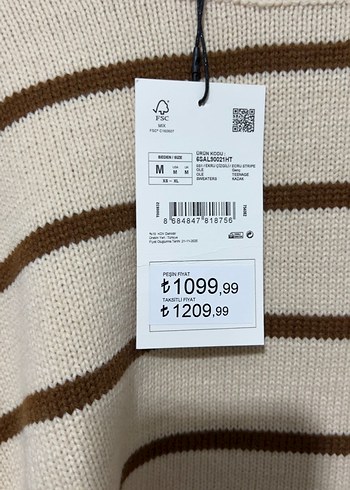 Bej Çizgili Örgü Kadın Kazak - Görsel 2