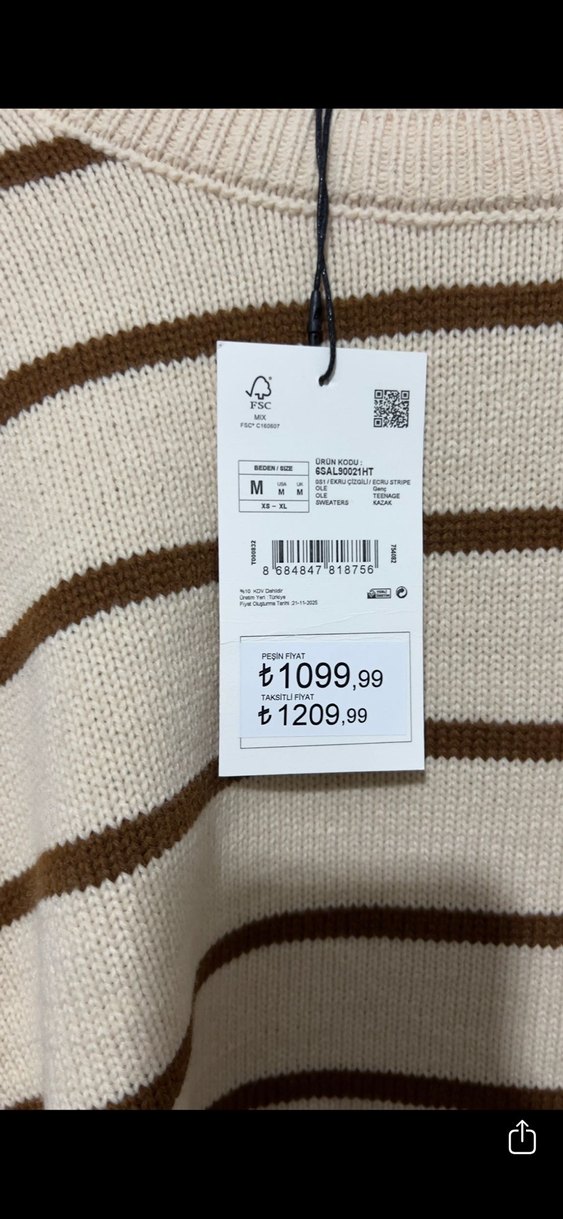 Bej Çizgili Örgü Kadın Kazak - Görsel 2