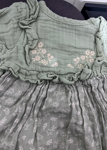 Kız Çocuk Nakışlı Keten Elbise - Görsel 3