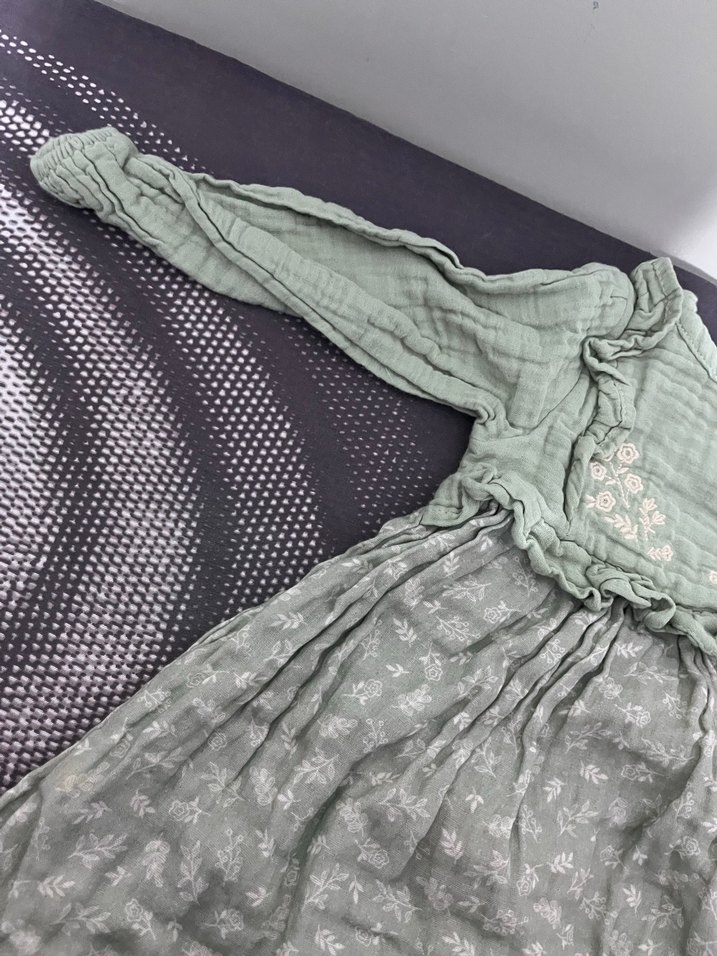 Kız Çocuk Nakışlı Keten Elbise - Görsel 2