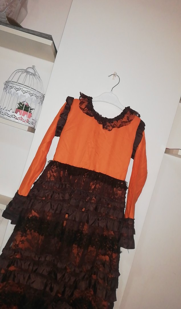 Kız Çocuk Kahverengi Gotik Fırfırlı Elbise - Görsel 2