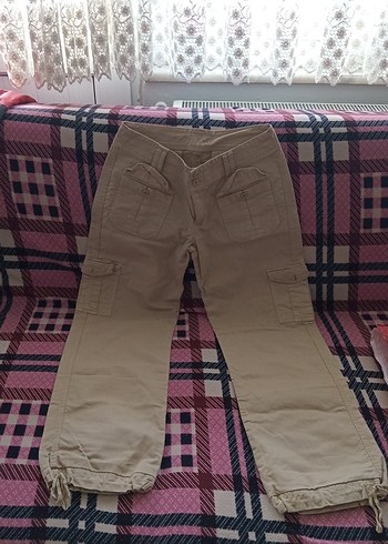 Bej Pamuklu Bol Kesim Kemerli Pantolon - Görsel 2