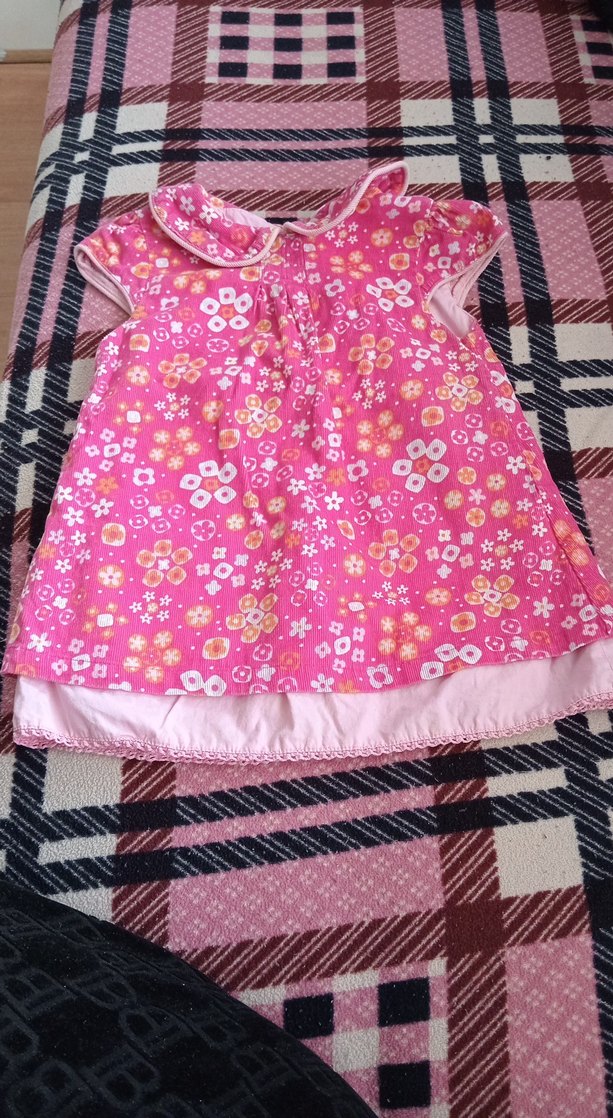 Kız Çocuk Pembe Çiçekli Elbise - Görsel 2