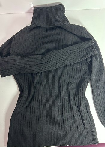 KOTON Siyah Boğazlı Fitilli Kadın Triko Kazak - Görsel 3