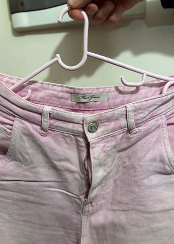 Pembe Batik Desenli Düğmeli Kadın Kot Pantolon - Görsel 2