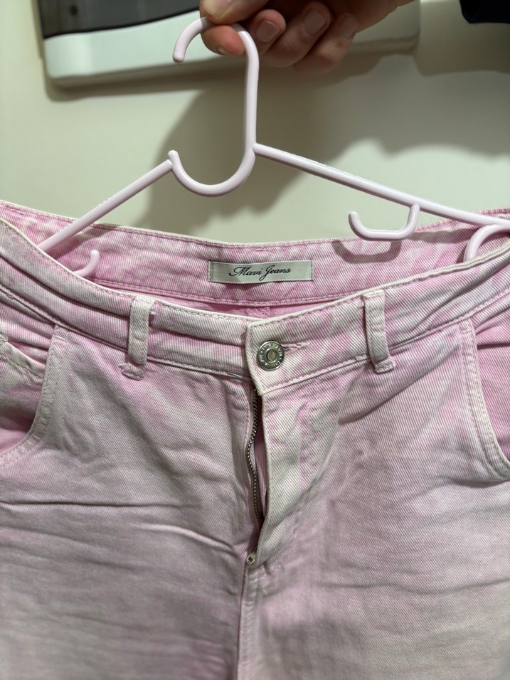 Pembe Batik Desenli Düğmeli Kadın Kot Pantolon - Görsel 2