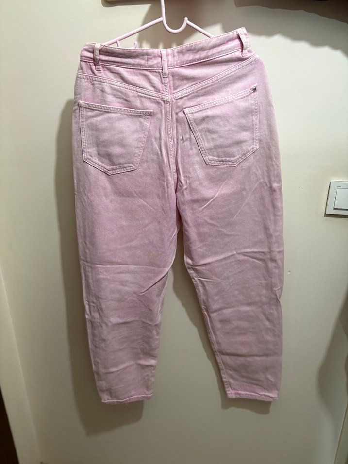 Pembe Batik Desenli Düğmeli Kadın Kot Pantolon - Görsel 3
