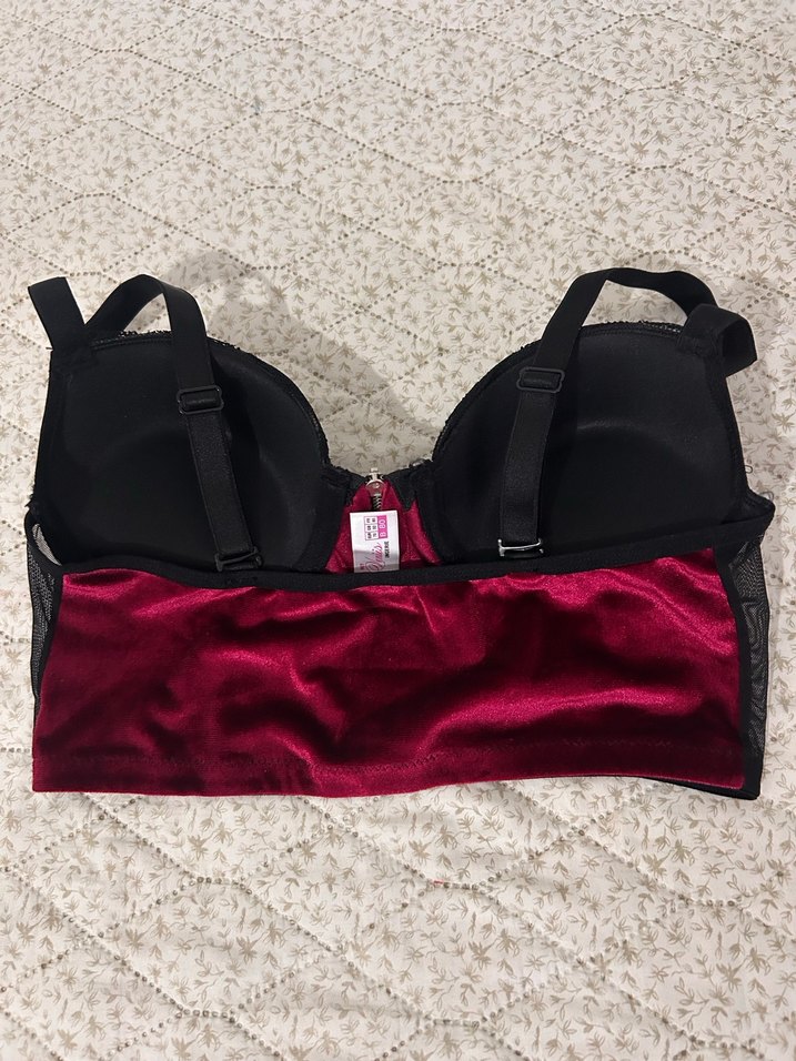 Bordo Straplez Fermuarlı Gotik Büstiyer - Görsel 2