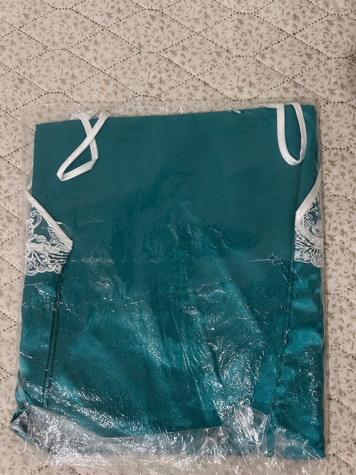 Nakışlı Turkuaz İp Askılı Midi Gecelik - Görsel 2