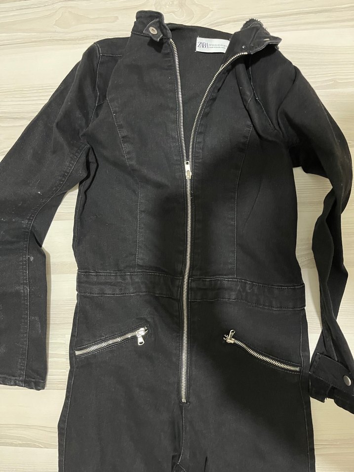 Siyah Fermuarlı Kadın Denim Tulum - Görsel 3