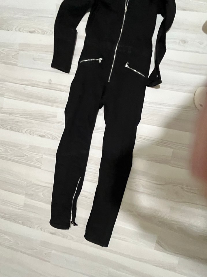 Siyah Fermuarlı Kadın Denim Tulum - Görsel 5