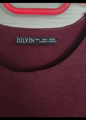 Bordo Yüksek Yakalı Kolsuz Triko Elbise - Görsel 2