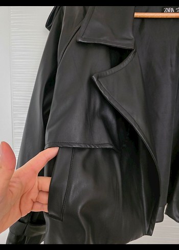 zara suni deri ceket - Görsel 3