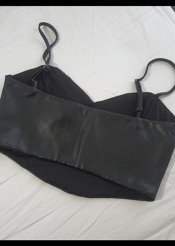 Siyah Deri Strappy Büstiyer - Görsel 2