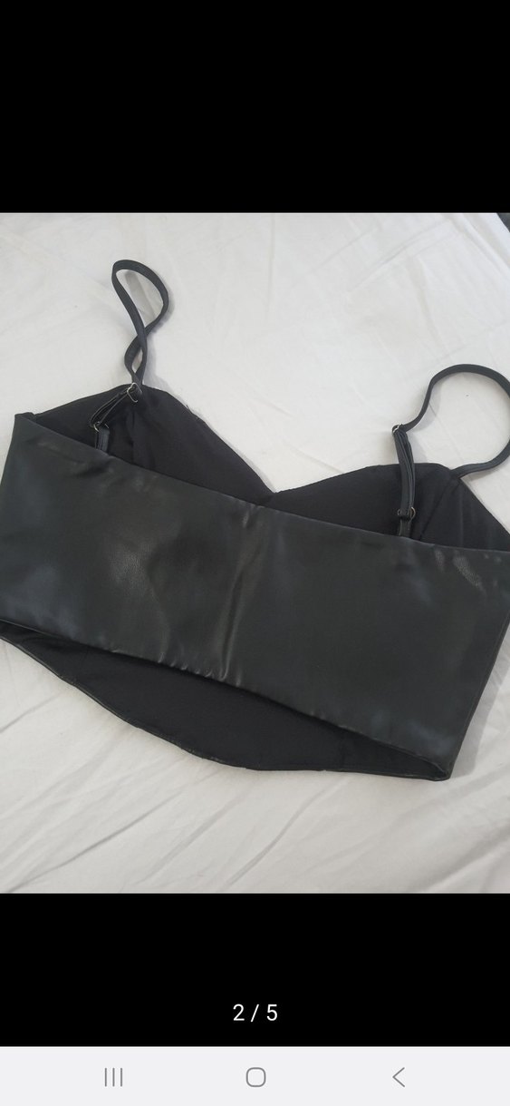 Siyah Deri Strappy Büstiyer - Görsel 2