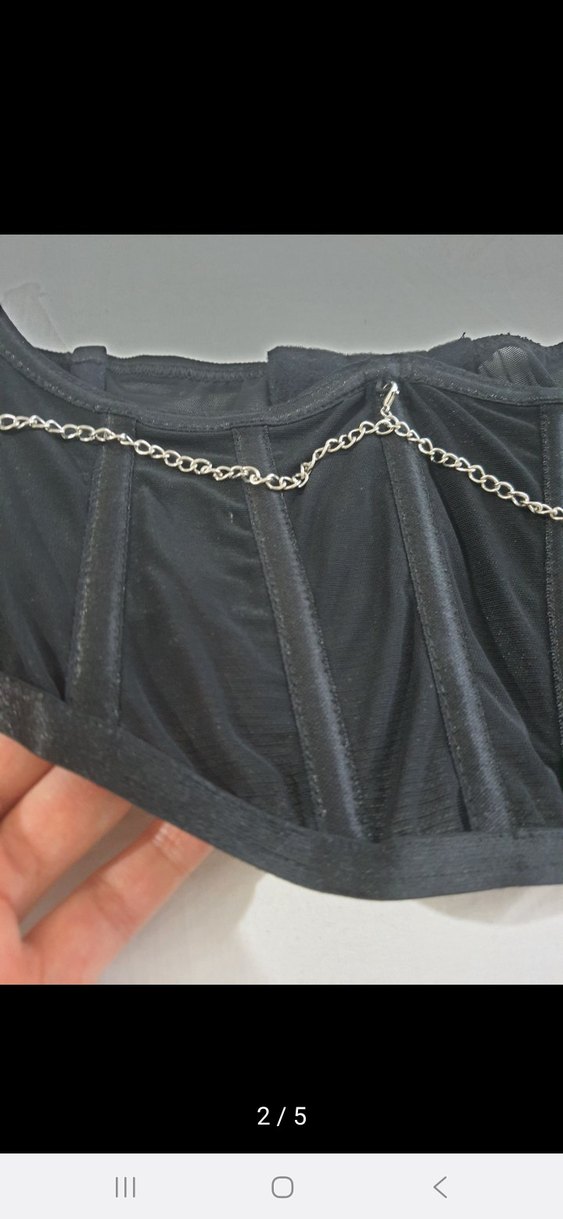 Zincir Detaylı Siyah Gotik Büstiyer crop - Görsel 3