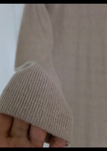 Bej Yüksek Yakalı Kadın Triko Elbise - Görsel 3