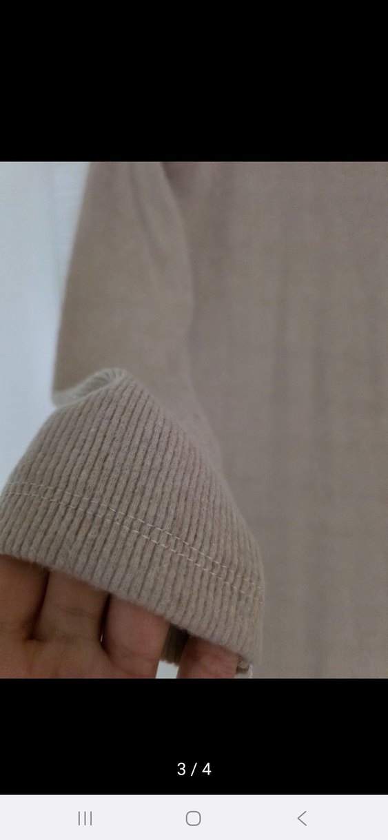 Bej Yüksek Yakalı Kadın Triko Elbise - Görsel 3