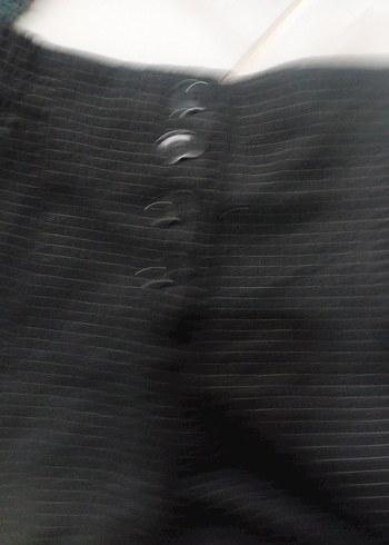 Düğmeli Gri Keten Midi Kadın Pantolon - Görsel 4