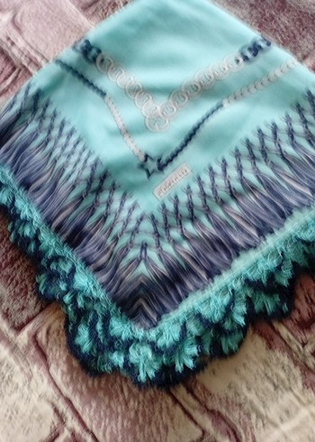 Dantel Detaylı Turkuaz Bohem Kadın Atkı - Görsel 2