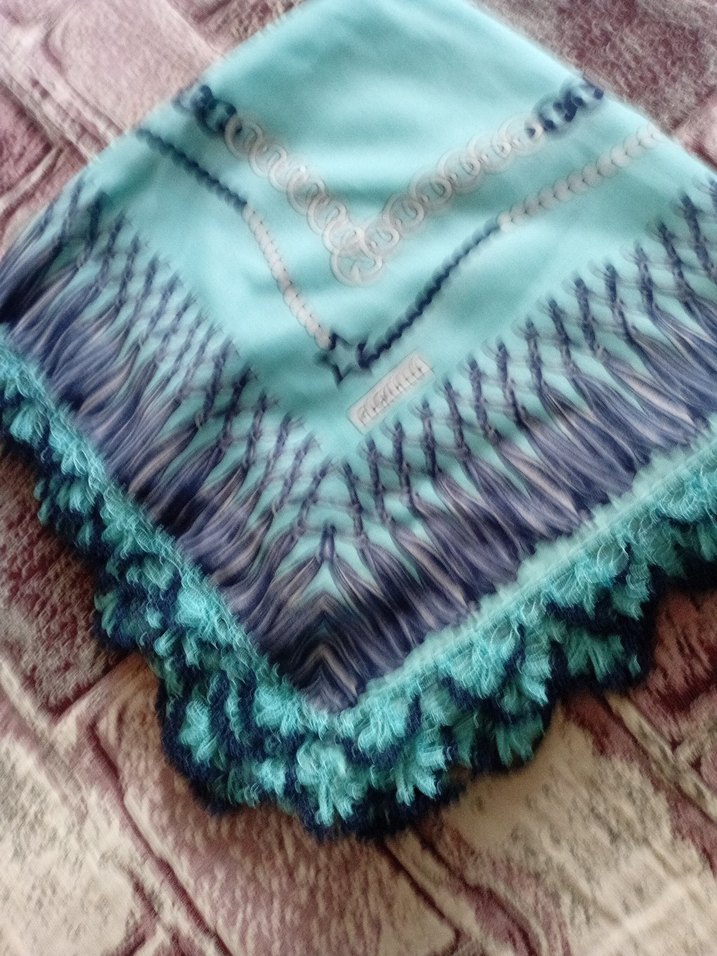 Dantel Detaylı Turkuaz Bohem Kadın Atkı - Görsel 2