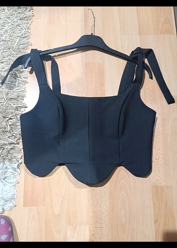 Siyah Askılı  Balenli Dokuma Büstiyer - Görsel 2