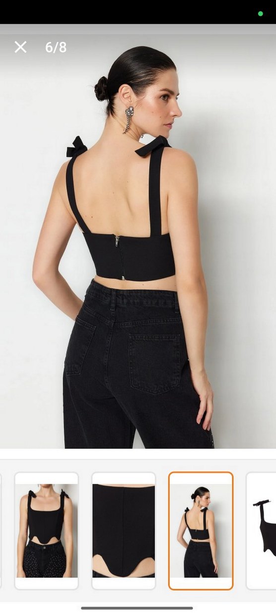 Siyah Askılı  Balenli Dokuma Büstiyer - Görsel 5